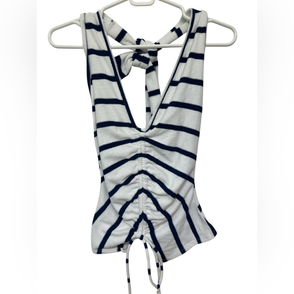 Chaser Idylewild white navy stripe terry cloth halter top NWOT